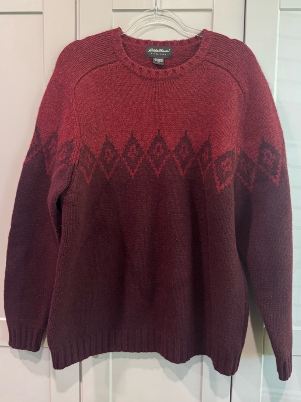 Eddie Bauer Geometric Crewneck Sweater Burgundy XL
